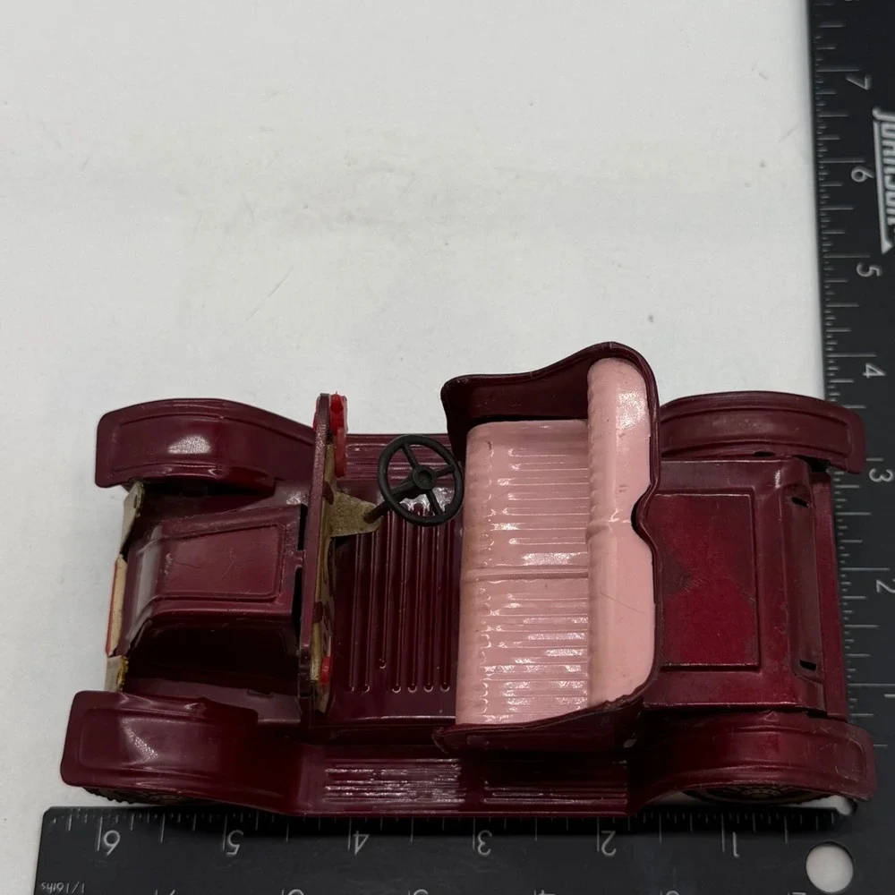 Vintage Made in Japan Tin Toy Car Maroon Roadster CZ-345 Antique Style Pink Seat